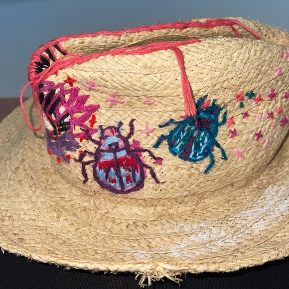 Embroidered Straw Hat with Colorful beetle and all seeing eye Accents main image 9